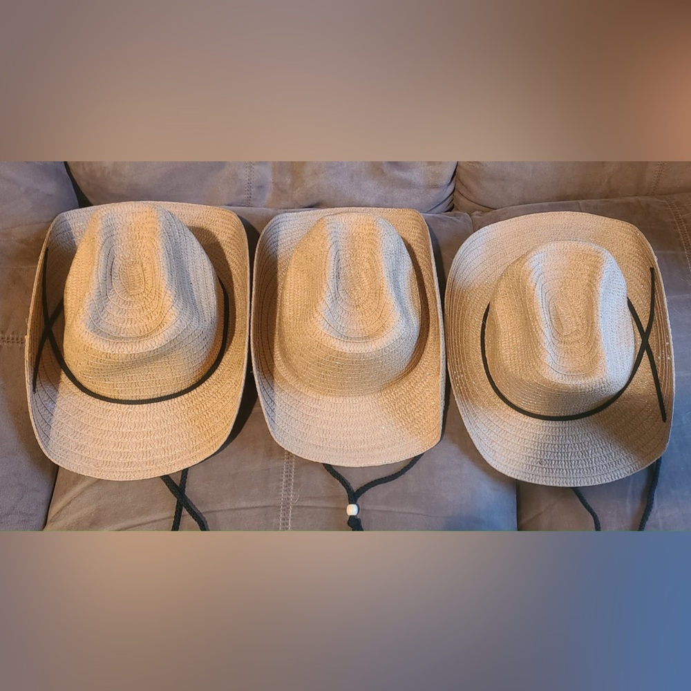Stylish Tan Straw Cowboy Hats set of 3